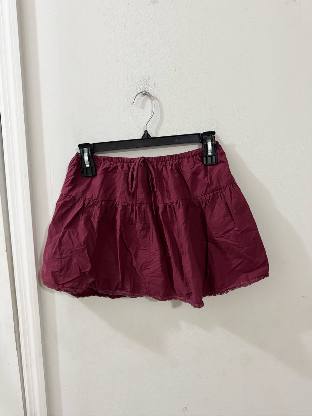Women’s Burgundy Drawstring Mini Skirt, size XS